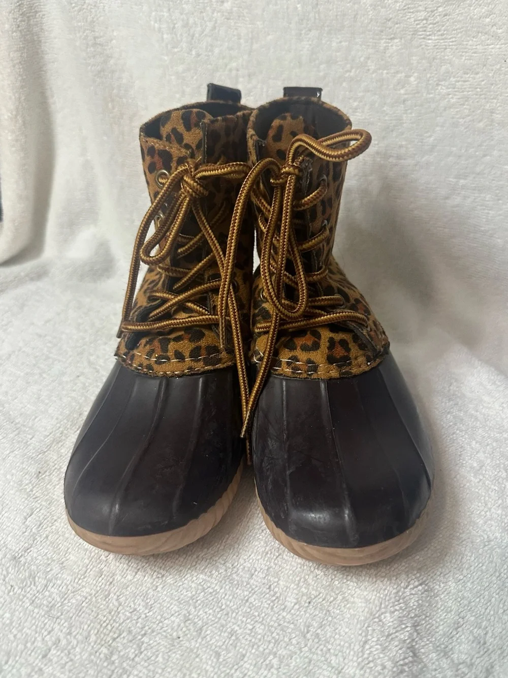 Girl’s Leopard Print Duck Boots - Brown/Black